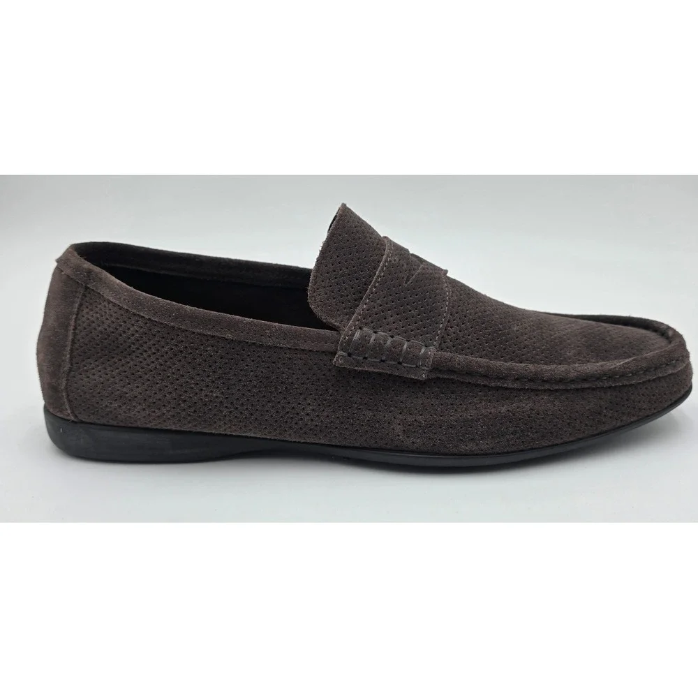 Bruno Magli Men's 6001 Brown Perforated Suede Penny Loafers Italy Size 10 M
